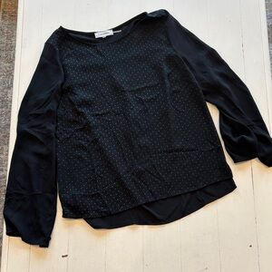 Calvin Klein Black Long-Sleeve Dot-Print Blouse